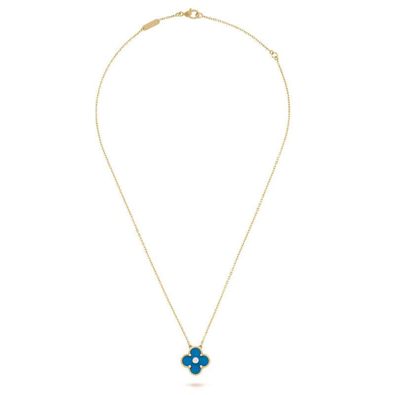Van Cleef & Arpels Vintage Alhambra Blue Agate Clover Necklace