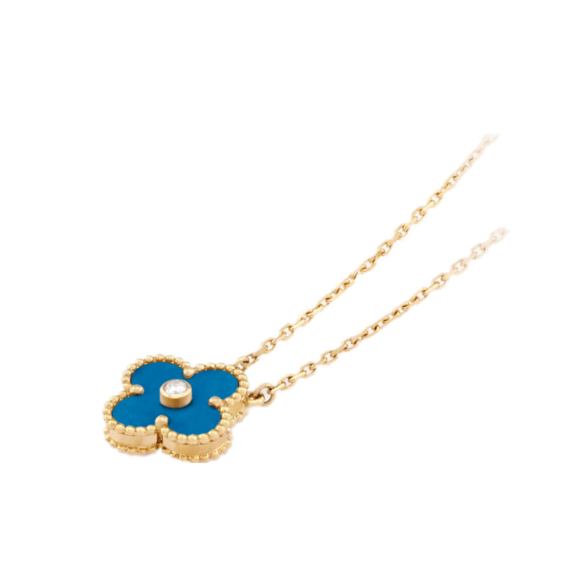 Van Cleef & Arpels Vintage Alhambra Blue Agate Clover Necklace