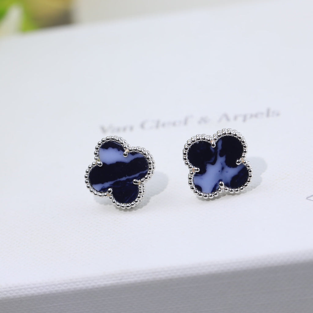 Van Cleef & Arpels Vintage Alhambra Blue Enamel Earrings